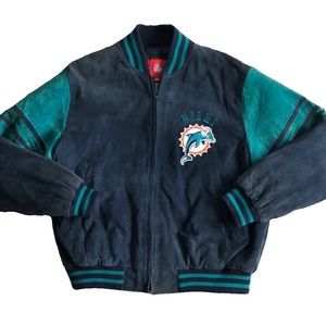 Vintage NFL Miami Dolphins Suede Bomber Coat